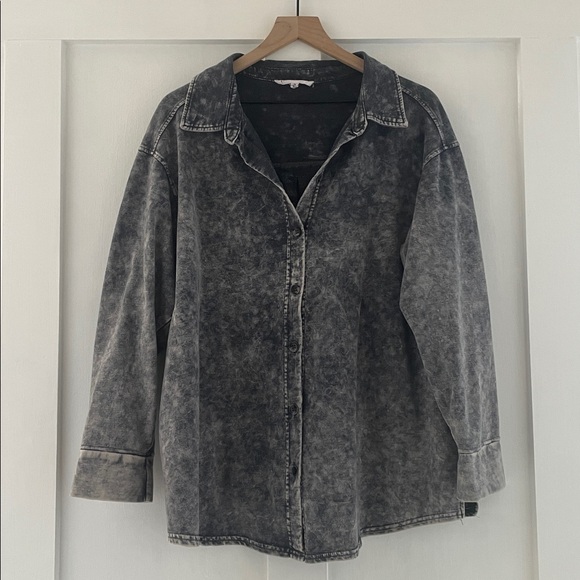 JANE + DELANCEY Acid Wash Button Down Shirt Jacket Shacket Size 1X - Picture 2 of 8